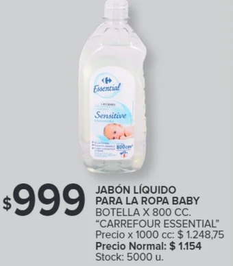 Carrefour JABÓN LÍQUIDO PARA LA ROPA BABY BOTELLA X 800 CC. oferta