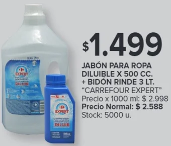 Carrefour JABÓN PARA ROPA DILUIBLE X 500 CC. + BIDÓN RINDE 3 LT oferta