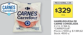 Carrefour HAMBURGUESA DE CARNE CONGELADA X 2 U. X 166 G oferta