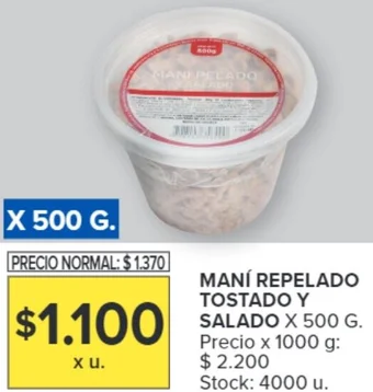 Carrefour MANÍ REPELADO TOSTADO Y SALADO X 500 G oferta