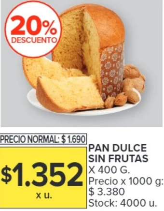 Carrefour PAN DULCE SIN FRUTAS X 400 G. oferta