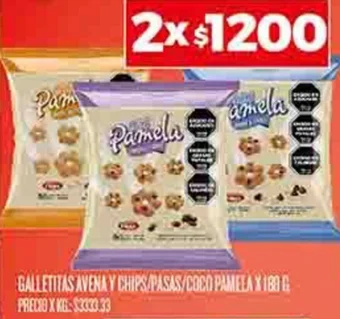 Supermercados DIA GALLETITAS AVENA Y CHIPS/PASAS/COCO PAMELAX 180 G oferta