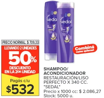 Carrefour Market SEDAL SHAMPOO/ ACONDICIONADOR RESTAURACIÓN/LISO PERFECTO X 340 CC oferta