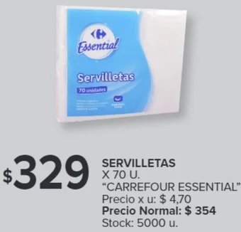 Carrefour Market CARREFOUR ESSENTIAL SERVILLETAS X 70 U oferta