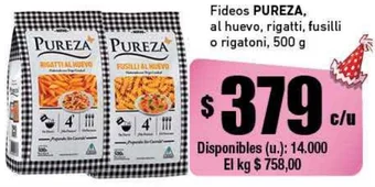 Cooperativa Obrera Fideos PUREZA al huevo rigatti fusilli o rigatoni 500g oferta
