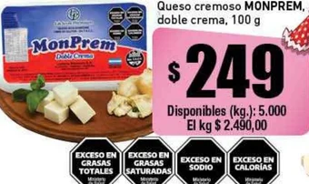 Cooperativa Obrera Queso cremoso MONPREM doble crema 100g oferta