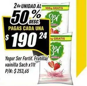 Supermercados Comodin Yogur Ser Fortif. Frutilla Vainilla Sach x 1lt oferta
