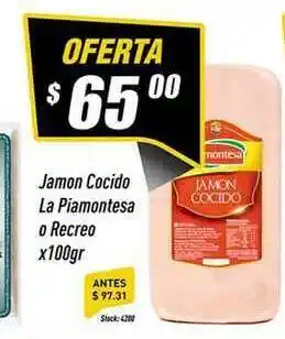 Supermercados Comodin Jamon Cocido La Piamontesa O Recreo x 100gr oferta