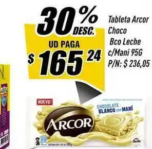 Supermercados Comodin Tableta Arcor Choco Bco Leche C Mani 95g oferta