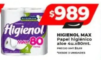 Supermayorista Vital HIGIENOL Max Papel higiénico aloe 4u. x 80mt. oferta