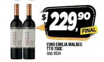 Supermercados Yaguar Emilia Vino Malbec TTO 750c oferta
