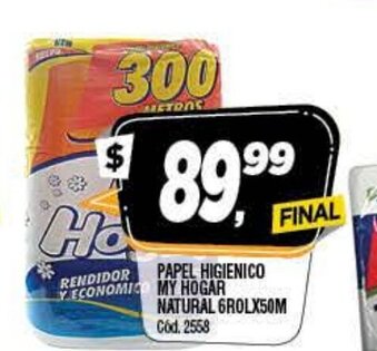 Supermercados Yaguar My Hogar Papel Higienico Natural 6Rolx50m oferta