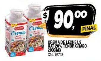 Supermercados Yaguar Crema De Leche Ls Uat 20% Tenor Graso 200cm3 oferta