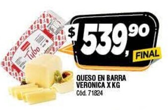 Supermercados Yaguar Queso En Barra Veronica x kg oferta