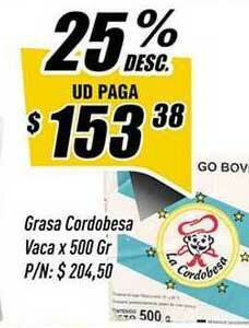 Supermercados Comodin Grasa Cordobesa Vaca x 500gr oferta