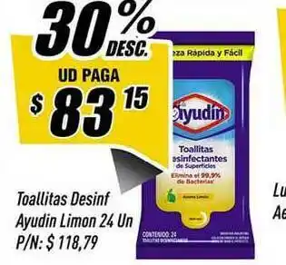 Supermercados Comodin Toallitas Desinf Ayudin Limon 24Un oferta