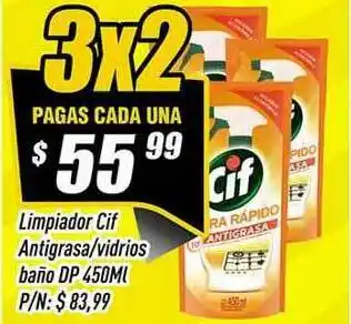 Supermercados Comodin Limpiador Cif Antigrasa Vidrios Baño Dp 450ml oferta