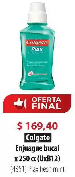 Parodi Colgate Enjuague Bucal Plax Fresh Mint x 250cc oferta