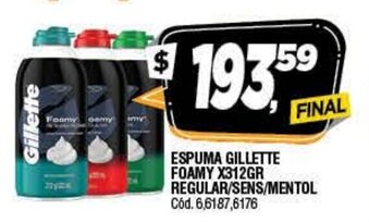 Supermercados Yaguar Gillette Espuma Foamy x312gr Regular/Sens/Mentol oferta