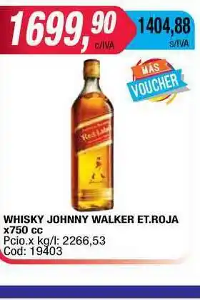 Maxiconsumo Whisky Johnny Walker Et. Roja x 750cc oferta