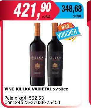 Maxiconsumo Vino Killka Varietal x 750cc oferta