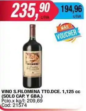 Maxiconsumo Vino S. Filomena Tto. Dce. 1,125cc oferta
