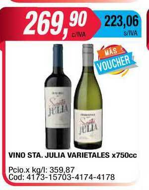 Maxiconsumo Vino Sta. Julia Varietales x 750cc oferta