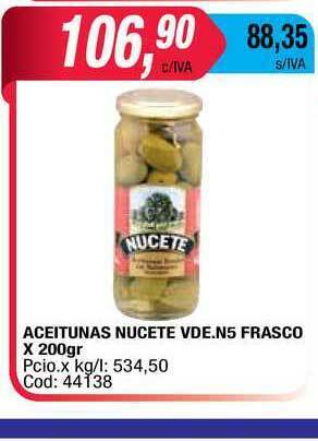 Maxiconsumo Aceitunas Nucete Vde. N5 Frasco x 200gr oferta