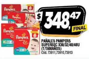 Supermercados Yaguar Pampers Pañales Supersec x30/32/40/48u (T/Tamanos) oferta