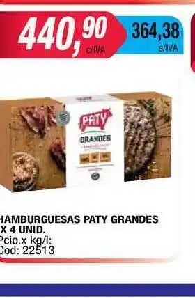 Maxiconsumo Hamburguesas Paty Grandes x 4unid oferta