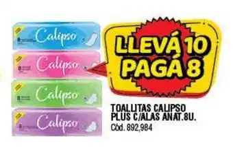 Supermercados Yaguar Calipso Toallitas Plus C/Alas Anat 8u oferta