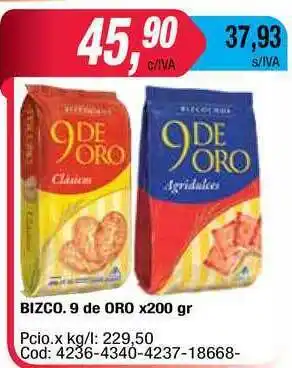 Maxiconsumo Bizco. 9 De Oro x 200gr oferta