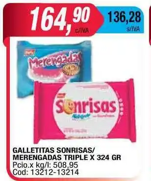 Galletitas Sonrisas Merengadas Triple x 324gr