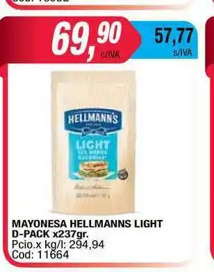 Maxiconsumo Mayonesa Hellmanns Light D-pack x 237gr oferta