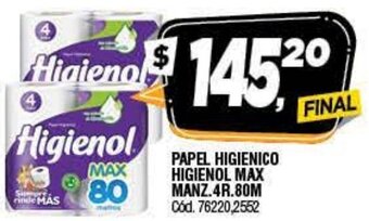 Supermercados Yaguar Higienol Papel Higienico Max Manz 4R 80m oferta