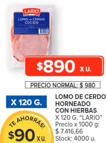 Carrefour LOMO DE CERDO HORNEADO CON HIERBAS X 120 G. "LARIO" oferta