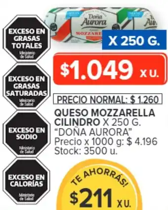 Carrefour QUESO MOZZARELLA CILINDRO X 250 G. "DOÑA AURORA" oferta