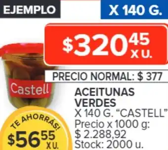 Carrefour ACEITUNAS VERDES X 140 G. "CASTELL" oferta