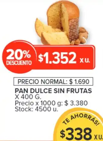 Carrefour PAN DULCE SIN FRUTAS X 400 G. oferta