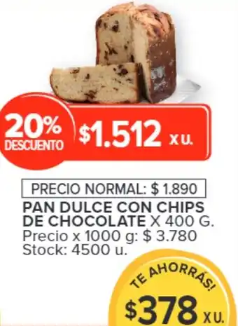 Carrefour PAN DULCE CON CHIPS DE CHOCOLATE X 400 G. oferta