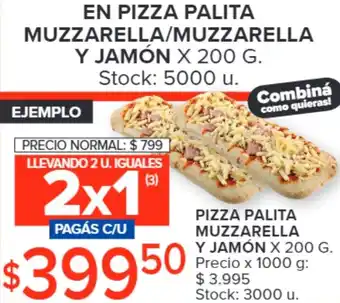 Carrefour PIZZA PALITA MUZZARELLA Y JAMÓN X 200 G. oferta