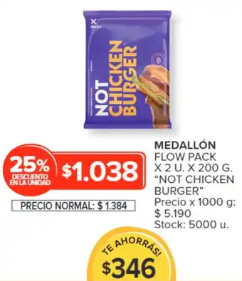 Carrefour MEDALLÓN FLOW PACK X 2 U. X 200 G. "NOT CHICKEN BURGER" oferta