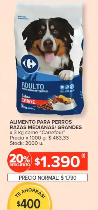 Carrefour ALIMENTO PARA PERROS RAZAS MEDIANAS/ GRANDES x 3 kg carne "Carrefour" oferta