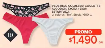 Carrefour VEDETINA/ COLALESS/COULOTTE ALGODÓN/ LYCRA / LISA/ ESTAMPADA v/ colores "Tex". oferta