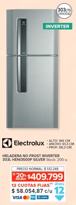 Carrefour Electrolux HELADERA NO FROST INVERTER 303L HENI3500P SILVER oferta