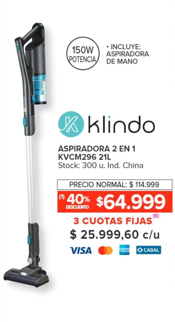 klindo ASPIRADORA 2 EN 1 KVCM296 21L oferta en Carrefour