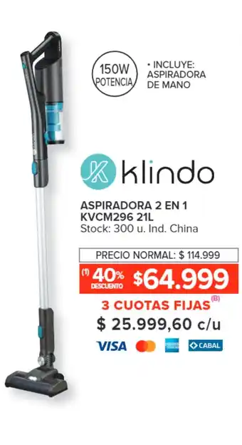Carrefour klindo ASPIRADORA 2 EN 1 KVCM296 21L oferta