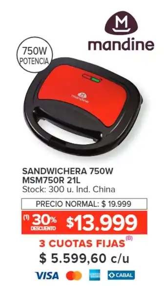 Carrefour mandine SANDWICHERA 750W MSM750R 21L oferta