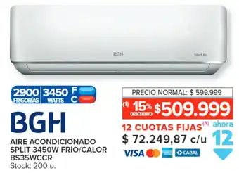 Carrefour BGH AIRE ACONDICIONADO SPLIT 3450W FRÍO/CALOR BS35WCCR oferta