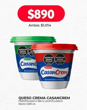 Supermercados Tadicor QUESO CREMA CASANCREM FORTIFICADO X 290 G LIGHT/CLÁSICO oferta